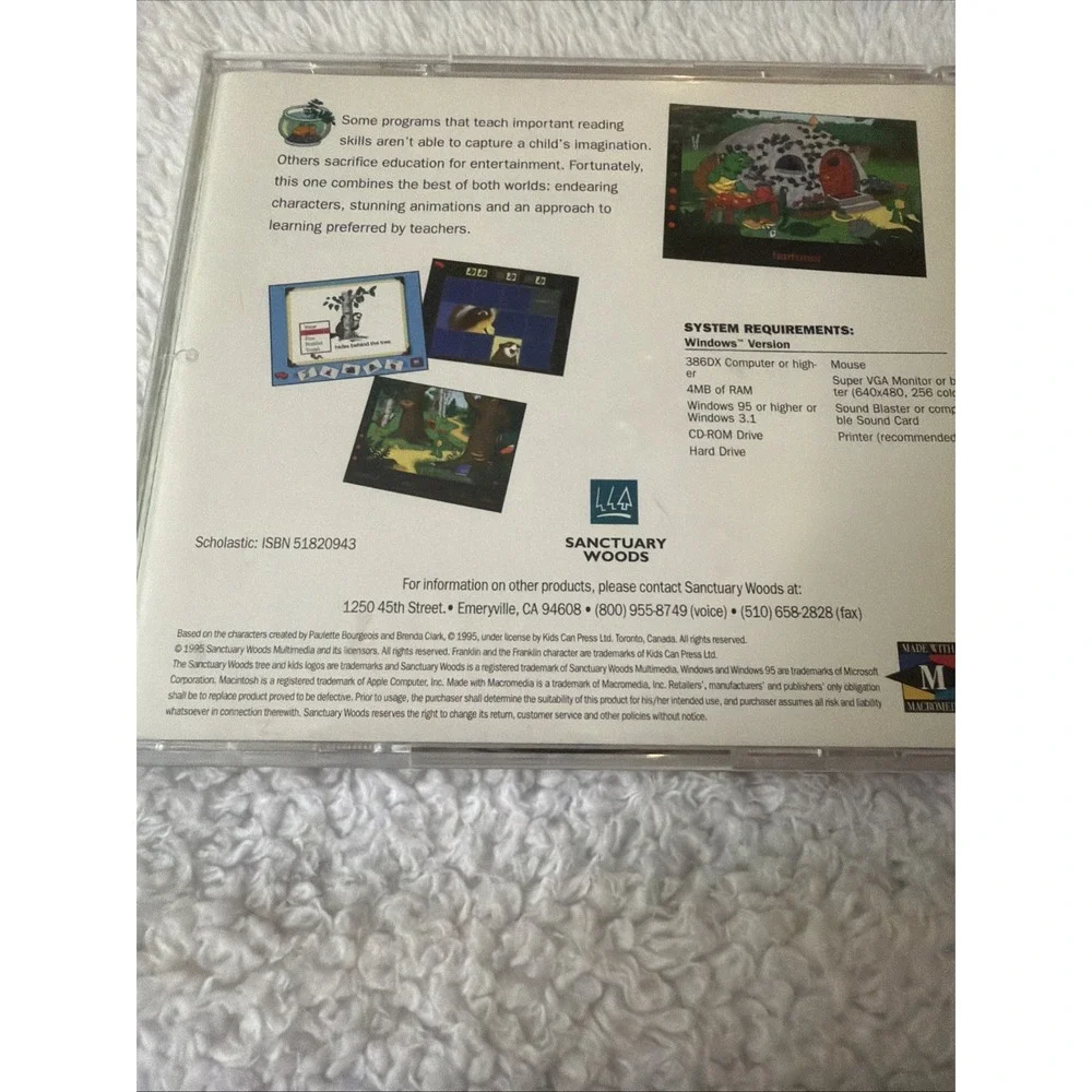 1995 Franklins Reading World PC CD ROM Reading Education Turtles WIN CIB